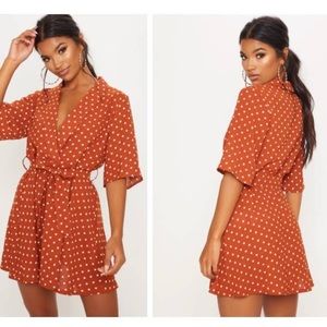 Polka dot orange dress Pretty Little Thing NWT size 10
